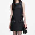 Taffeta Embellished Trim Mini Dress - Black