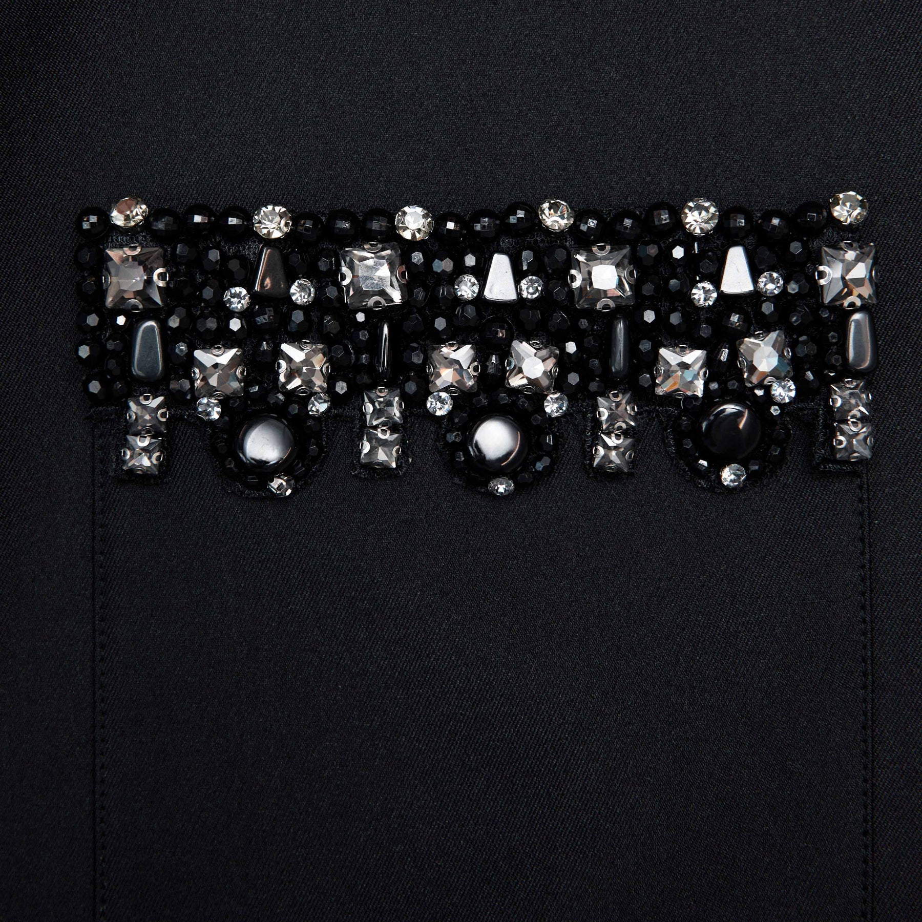 Taffeta Embellished Trim Mini Dress - Black
