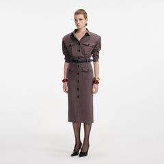 Cotton Belted Midi Dress - Brown