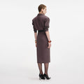 Cotton Belted Midi Dress - Brown