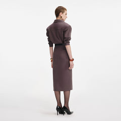 Cotton Belted Midi Dress - Brown