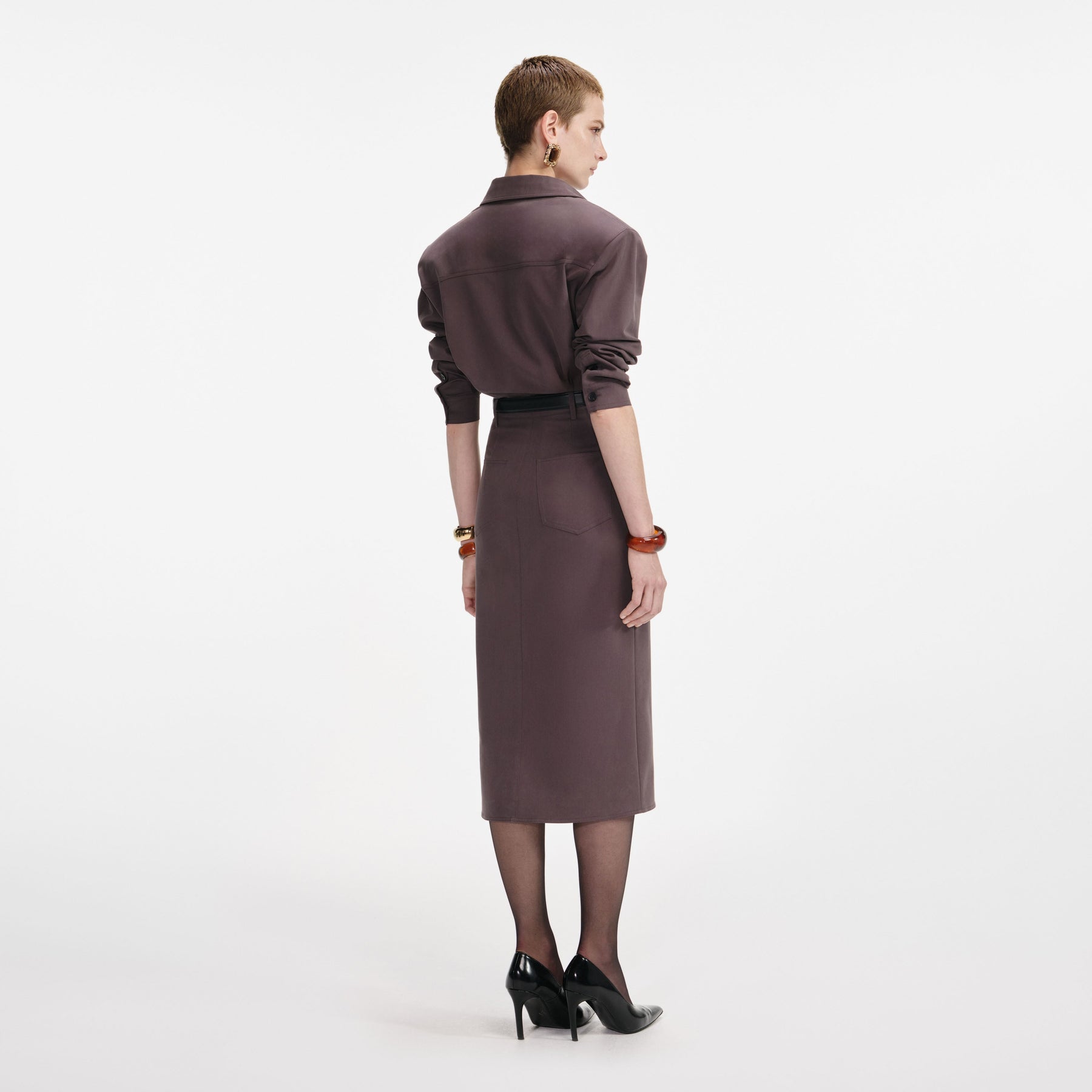 Cotton Belted Midi Dress - Brown