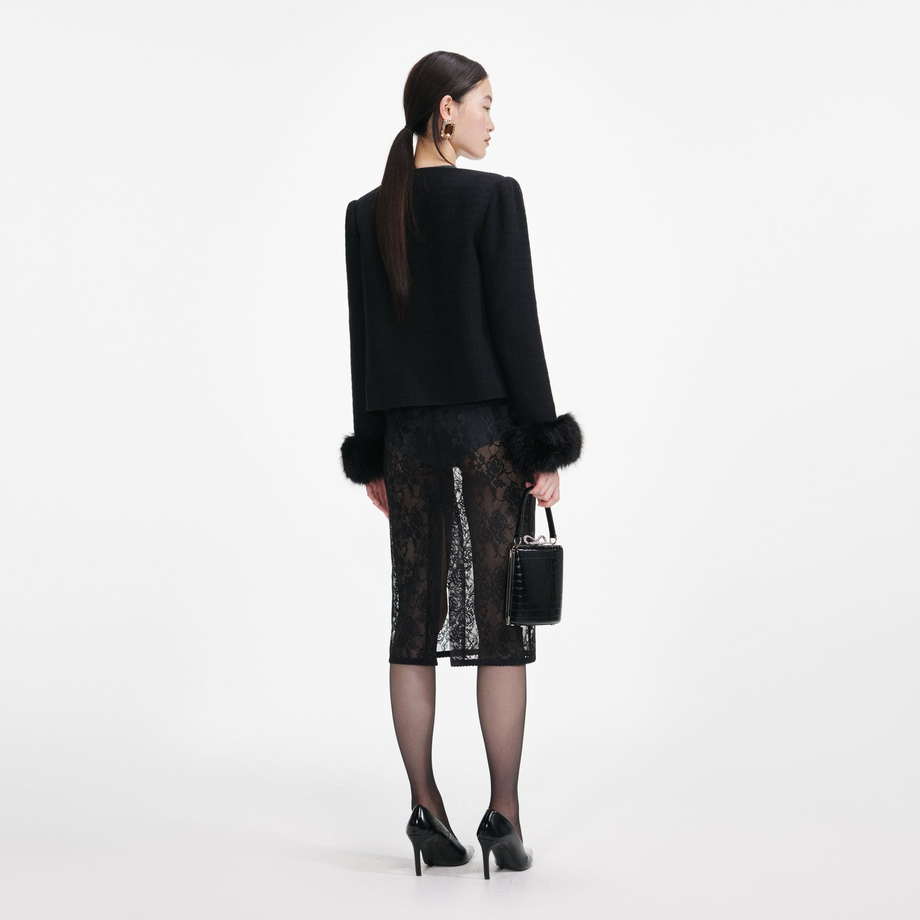 Boucle Fur Cuff Jacket - Svart