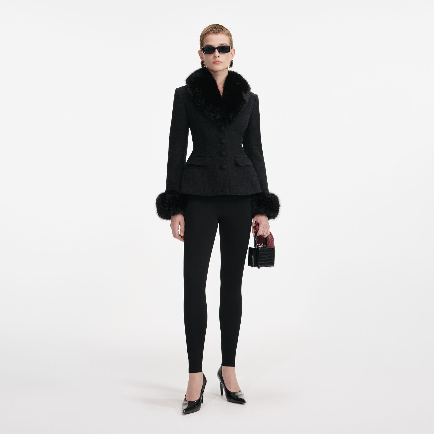 Tailored Bouclé Fur Jacket - Svart