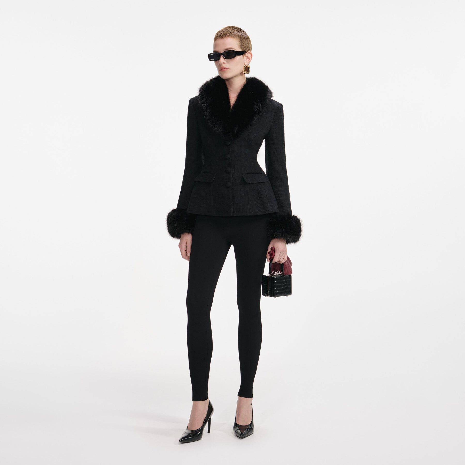 Tailored Bouclé Fur Jacket - Svart
