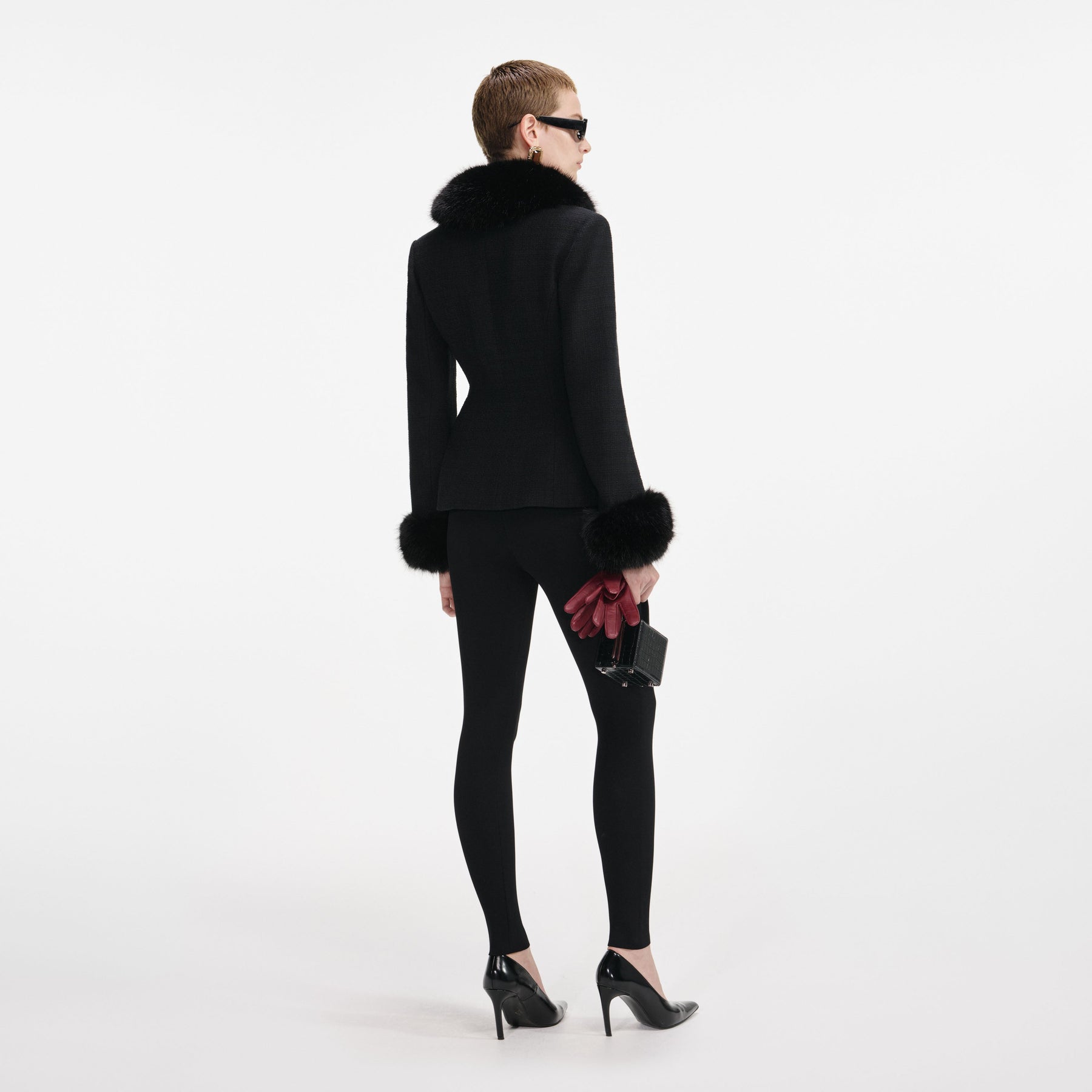 Tailored Bouclé Fur Jacket - Svart