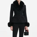 Tailored Bouclé Fur Jacket - Svart