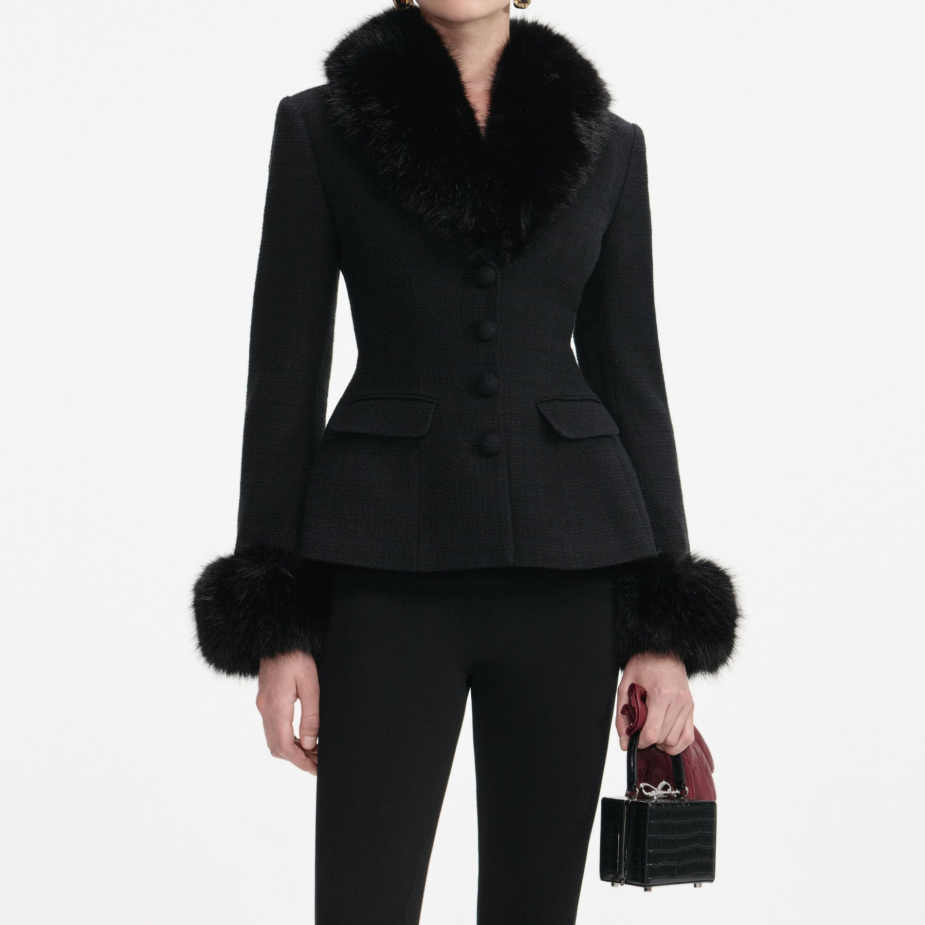 Tailored Bouclé Fur Jacket - Svart