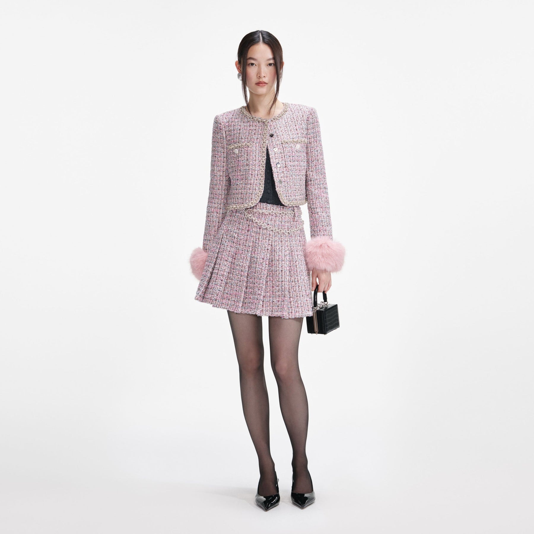 Boucle Fur Cuff Jacket - Pink