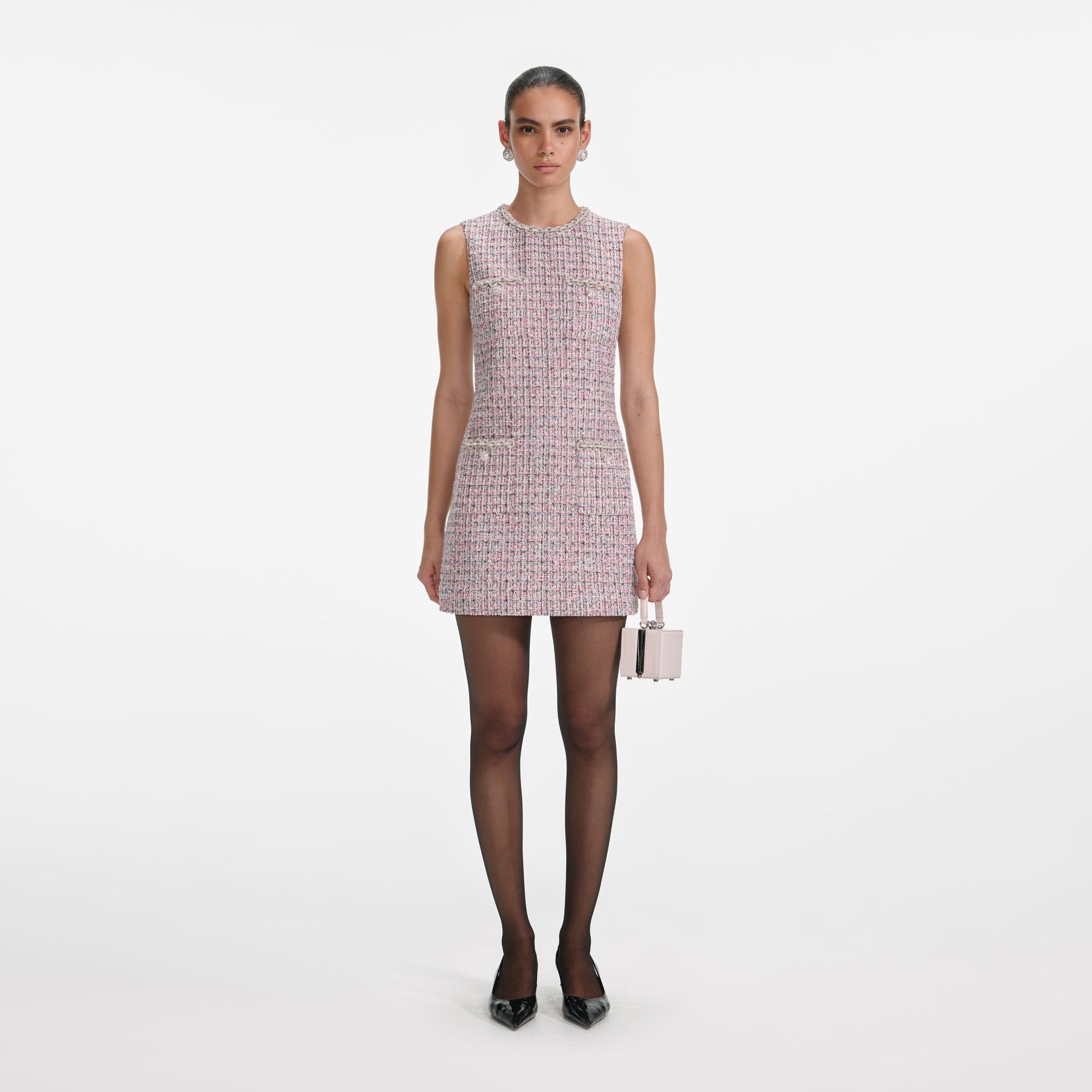Ärmlös Bouclé-miniklänning - Rosa