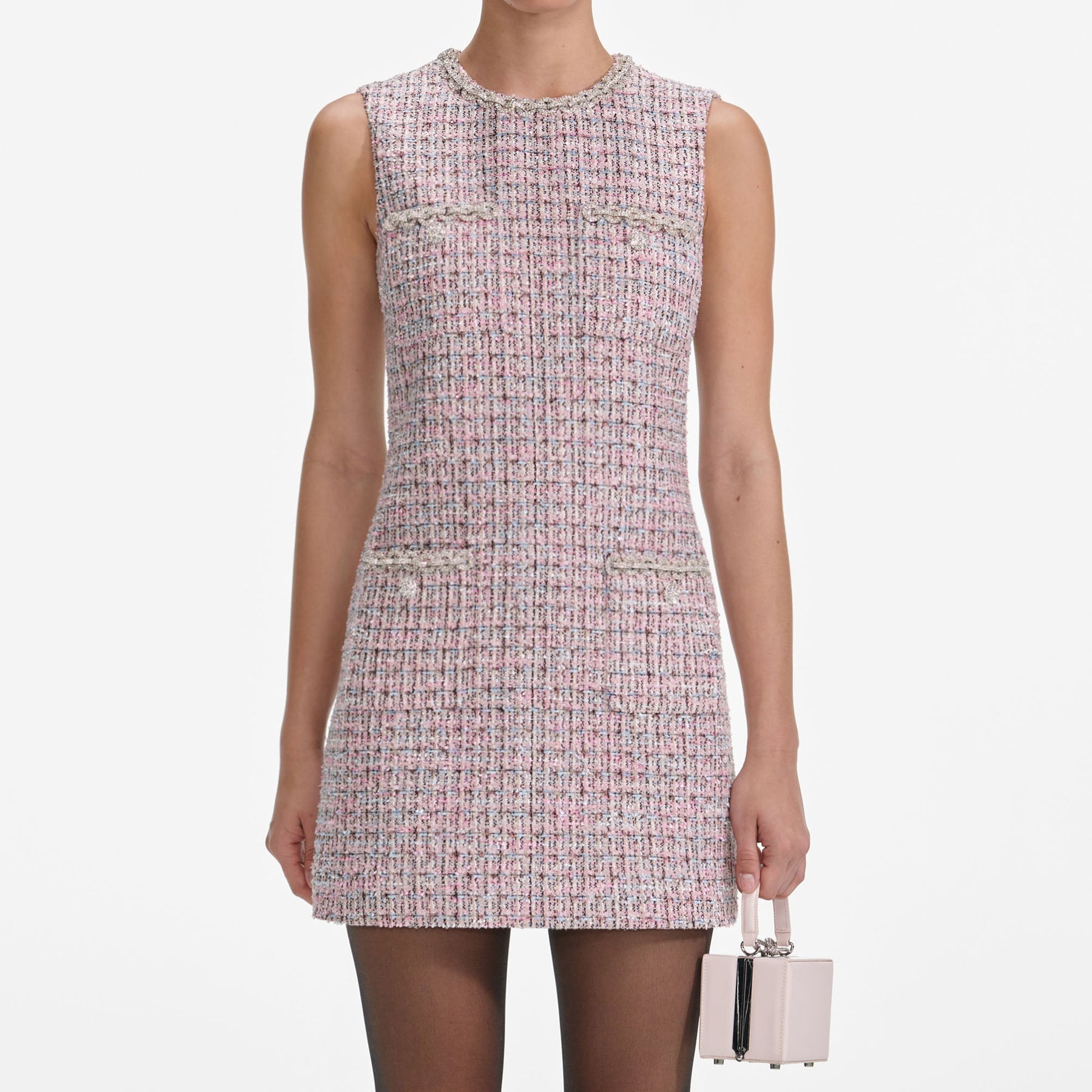 Ärmlös Bouclé-miniklänning - Rosa
