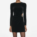 Velvet Embellished Mini Dress - Svart