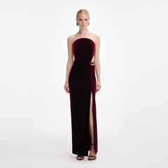 Velvet Bandeau Maxi Dress - Burgundy