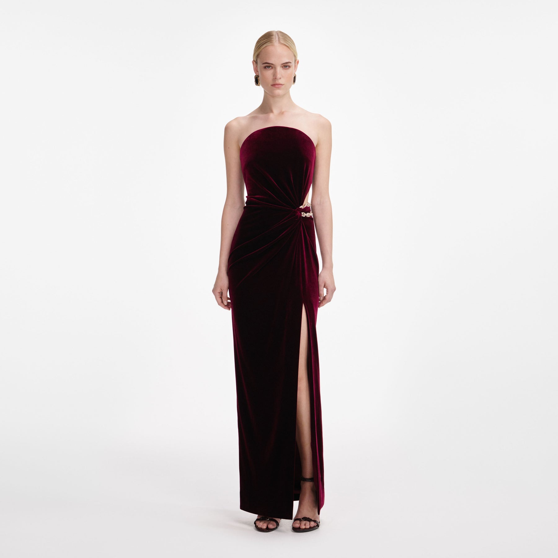 Velvet Bandeau Maxiklänning - Burgundy
