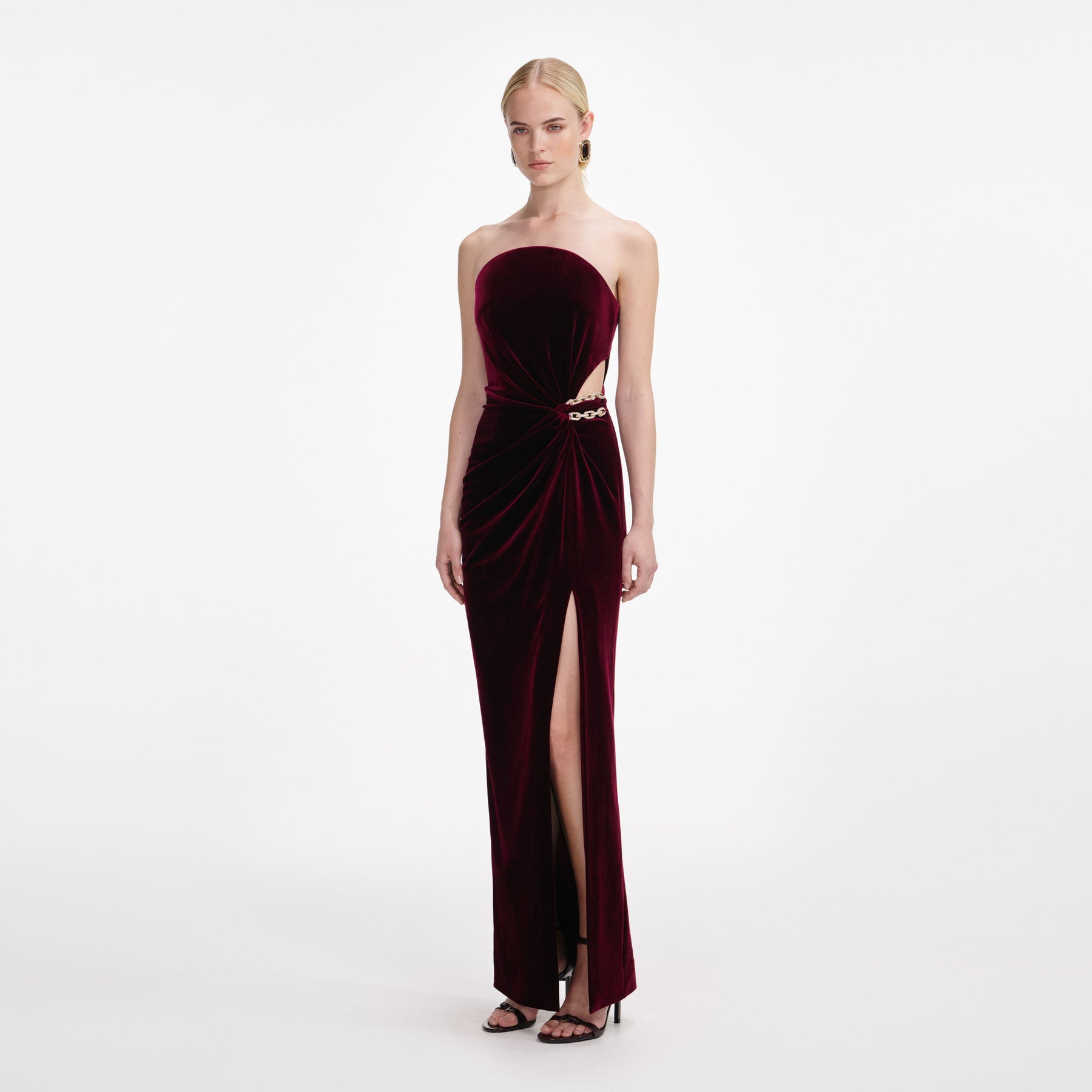 Velvet Bandeau Maxiklänning - Burgundy