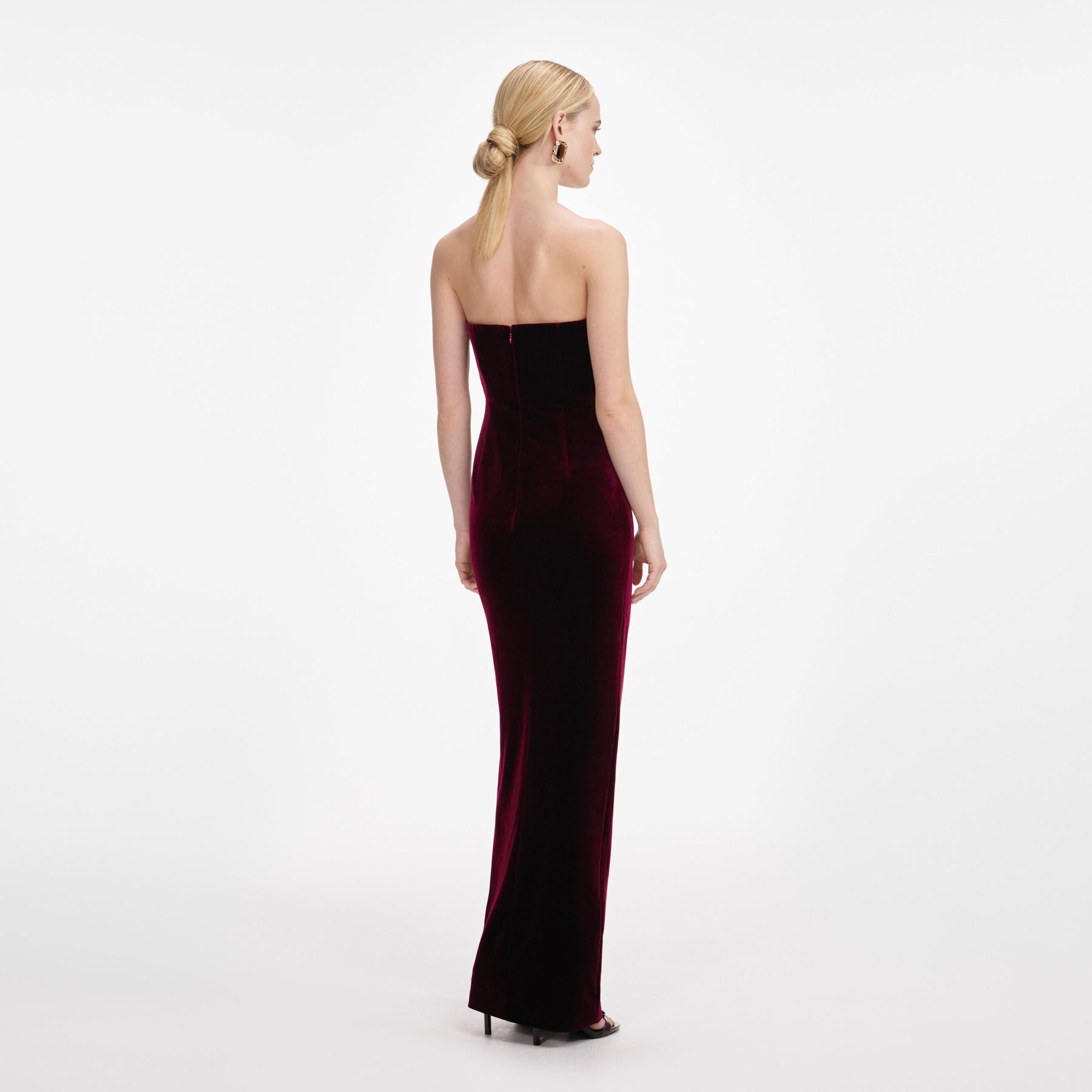 Velvet Bandeau Maxiklänning - Burgundy