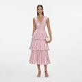Metallic Tiered Midi Dress - Pink
