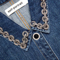 Denim Crystal Trim Collared Mini Dress - Blue