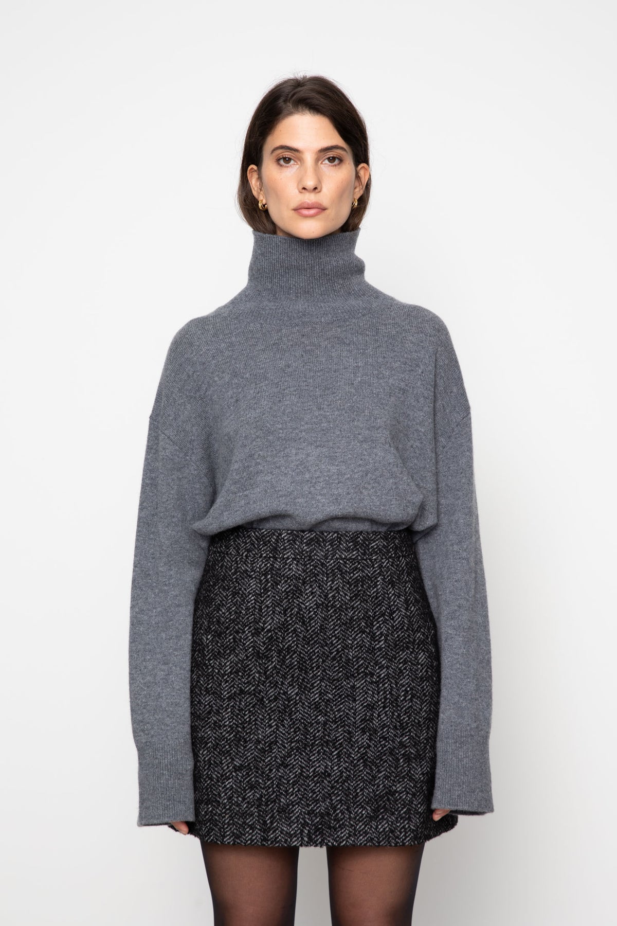 Alexandra Skirt - Black Herringbone
