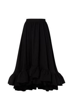 Adriana Frilled Hem Midi Skirt - Black