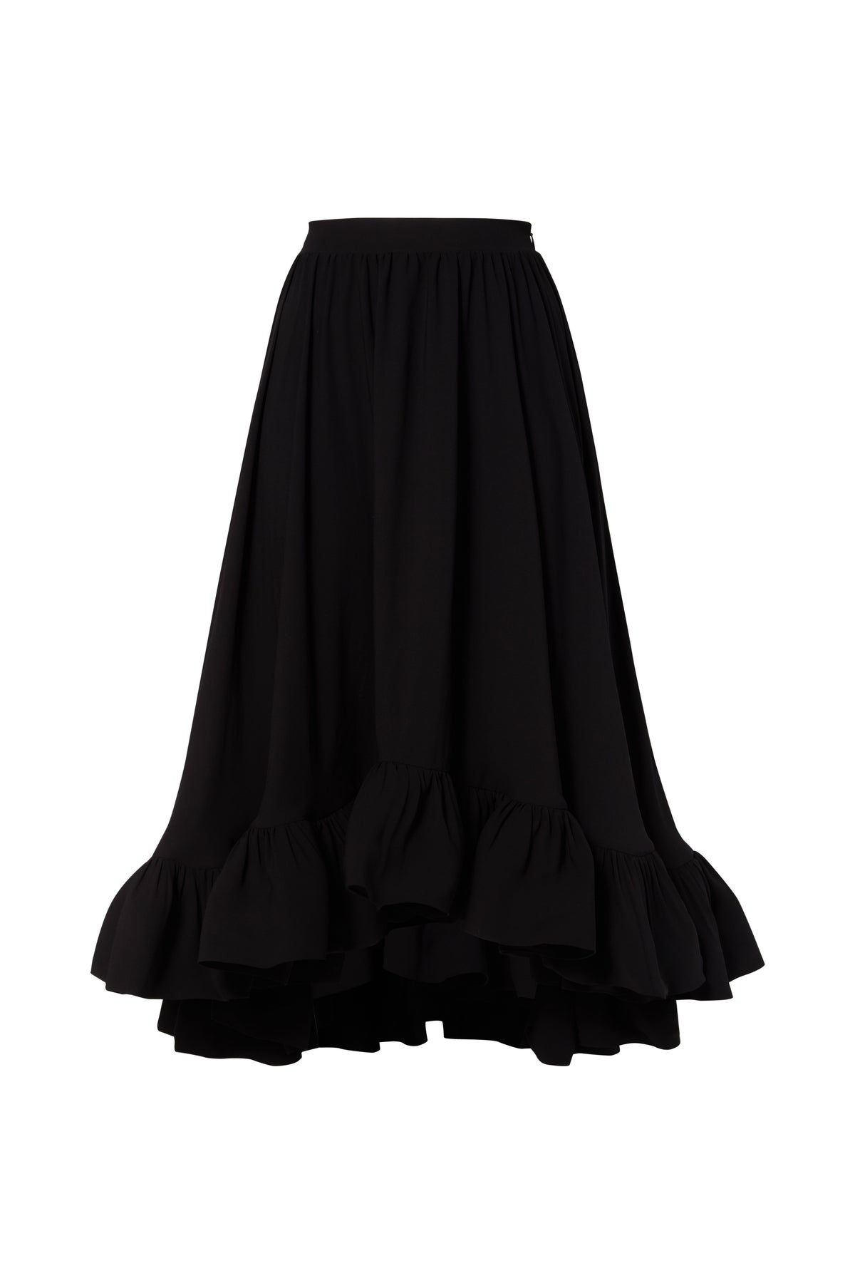 Adriana Frilled Hem Midi Skirt - Svart