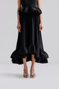 Adriana Frilled Hem Midi Skirt - Svart