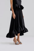 Adriana Frilled Hem Midi Skirt - Svart