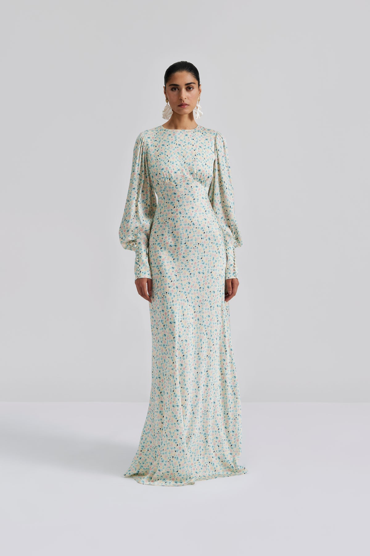 Alize Long Sleeved Satin Maxi Dress - Ditsy