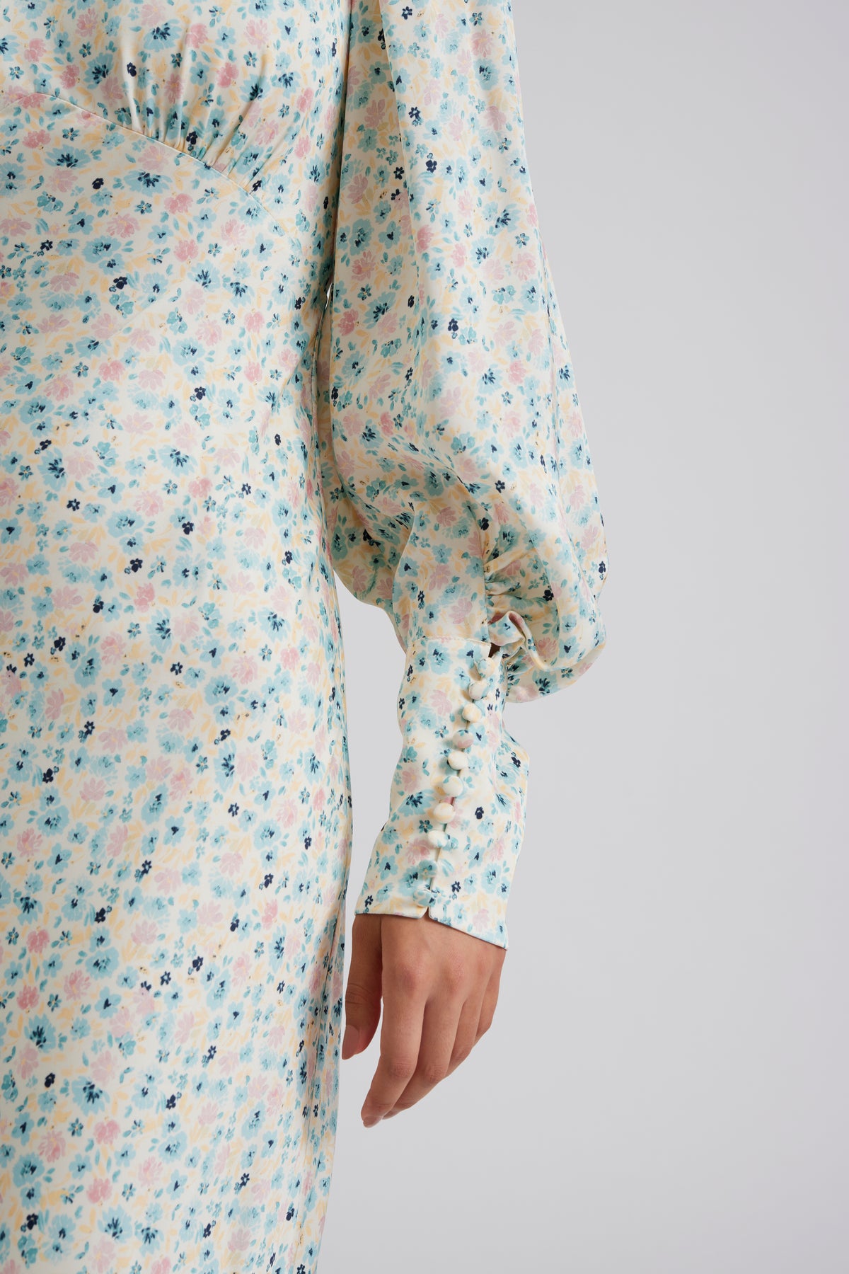Alize Long Sleeved Satin Maxi Dress - Ditsy
