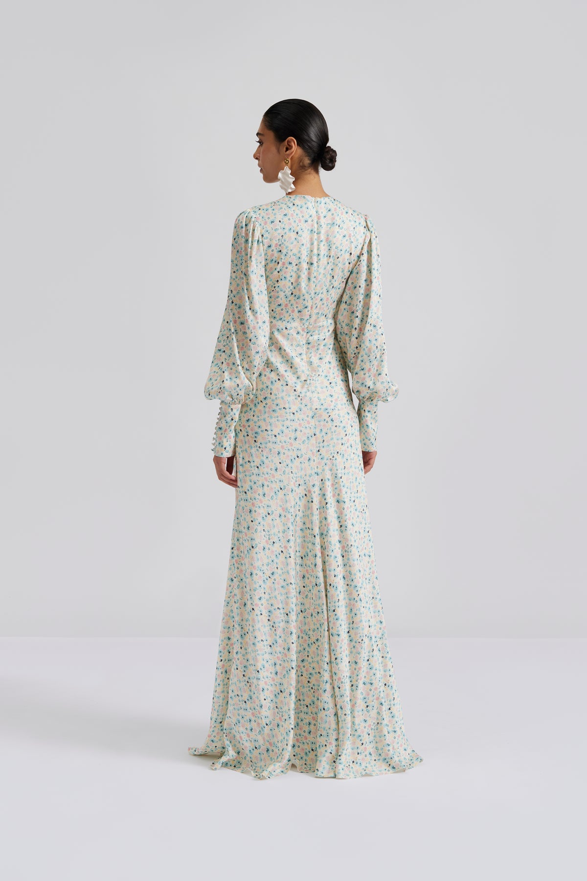 Alize Long Sleeved Satin Maxi Dress - Ditsy