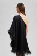 Andrea One-Shoulder Feather Mini Dress - Black