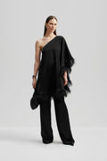 Andrea One-Shoulder Feather Mini Dress - Black