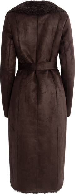 Terry Faux Shearling Coat - Dark Brown