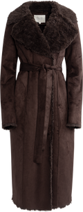 Terry Faux Shearling Coat - Dark Brown