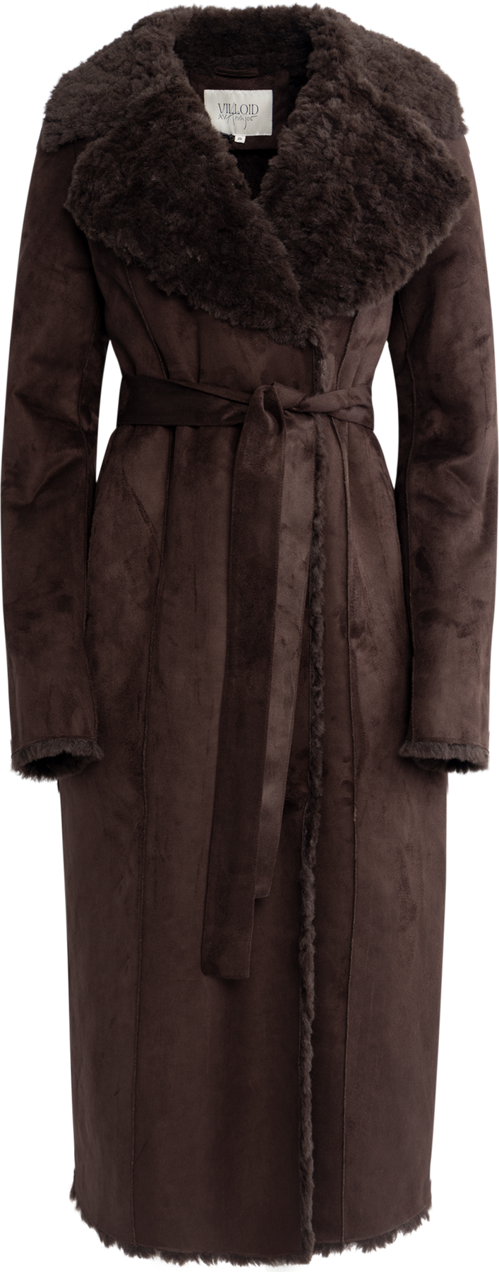 Terry Faux Shearling Coat - Dark Brown