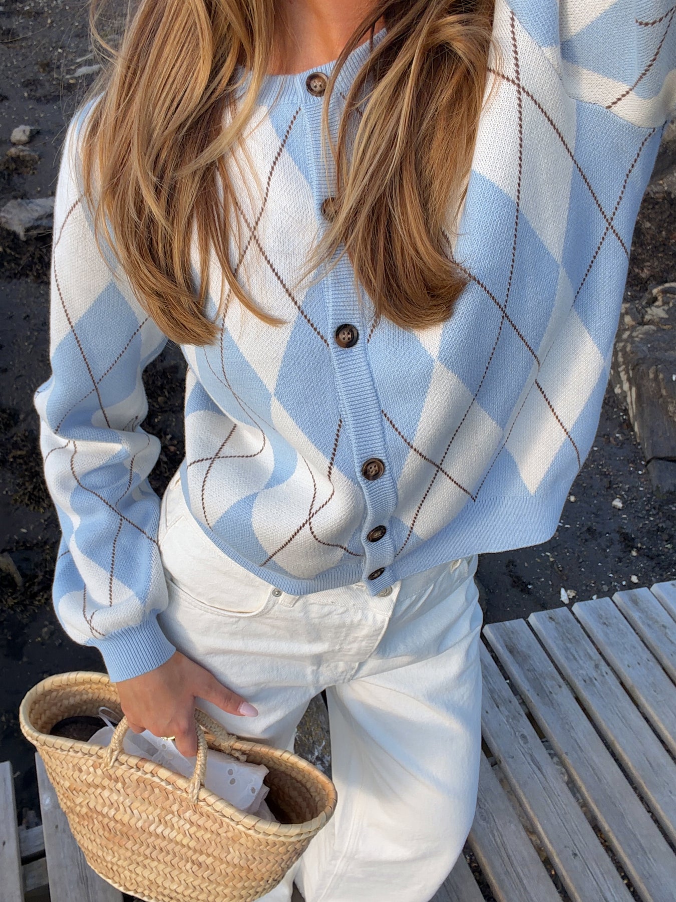 Anni Argyle Knit Cardigan - Blå