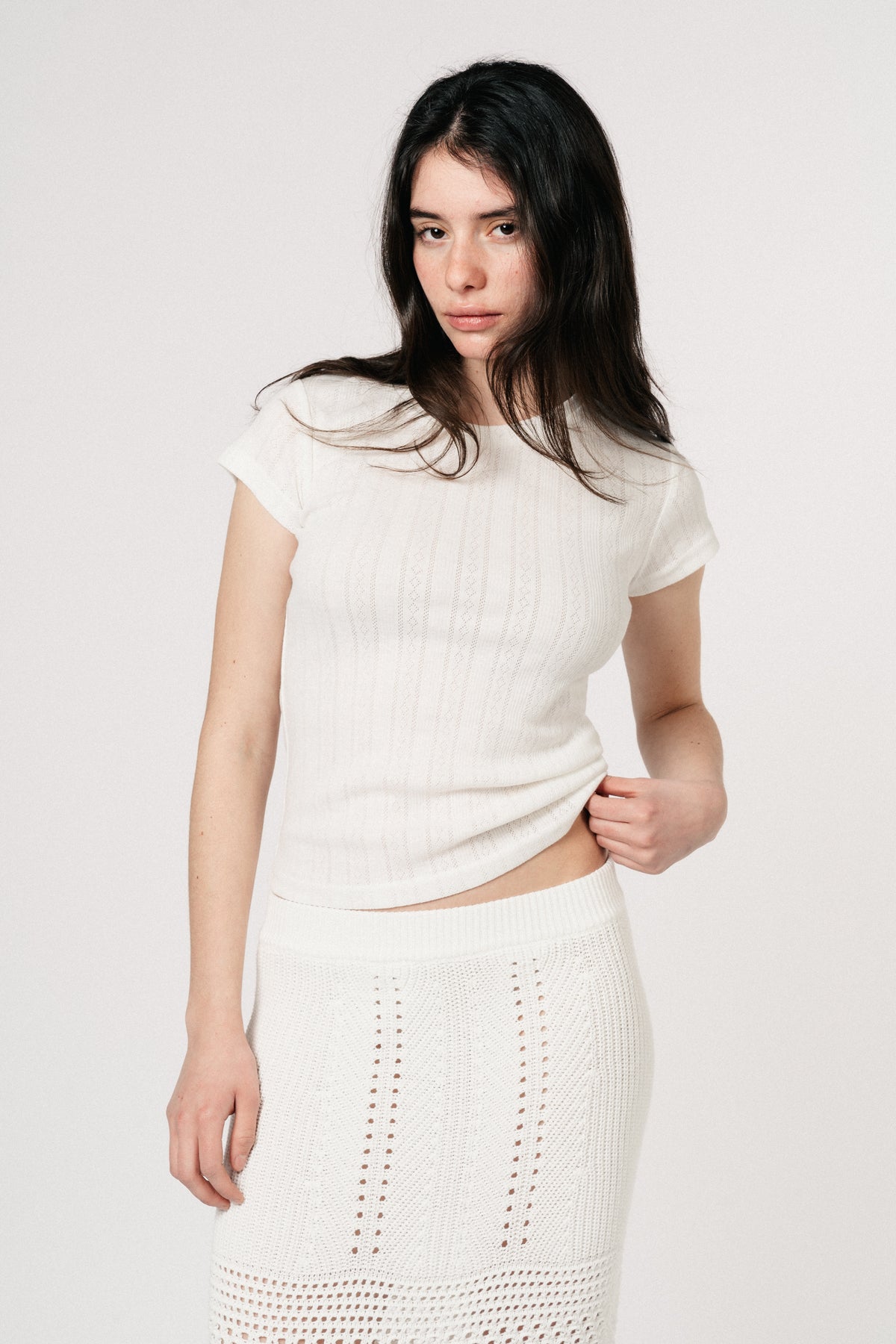 Perle Pointelle Top - White