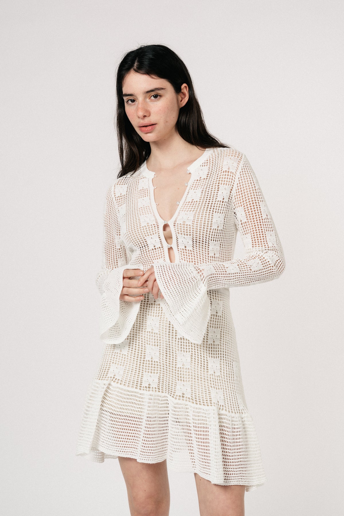 Kiki Crochet Knit Dress - White