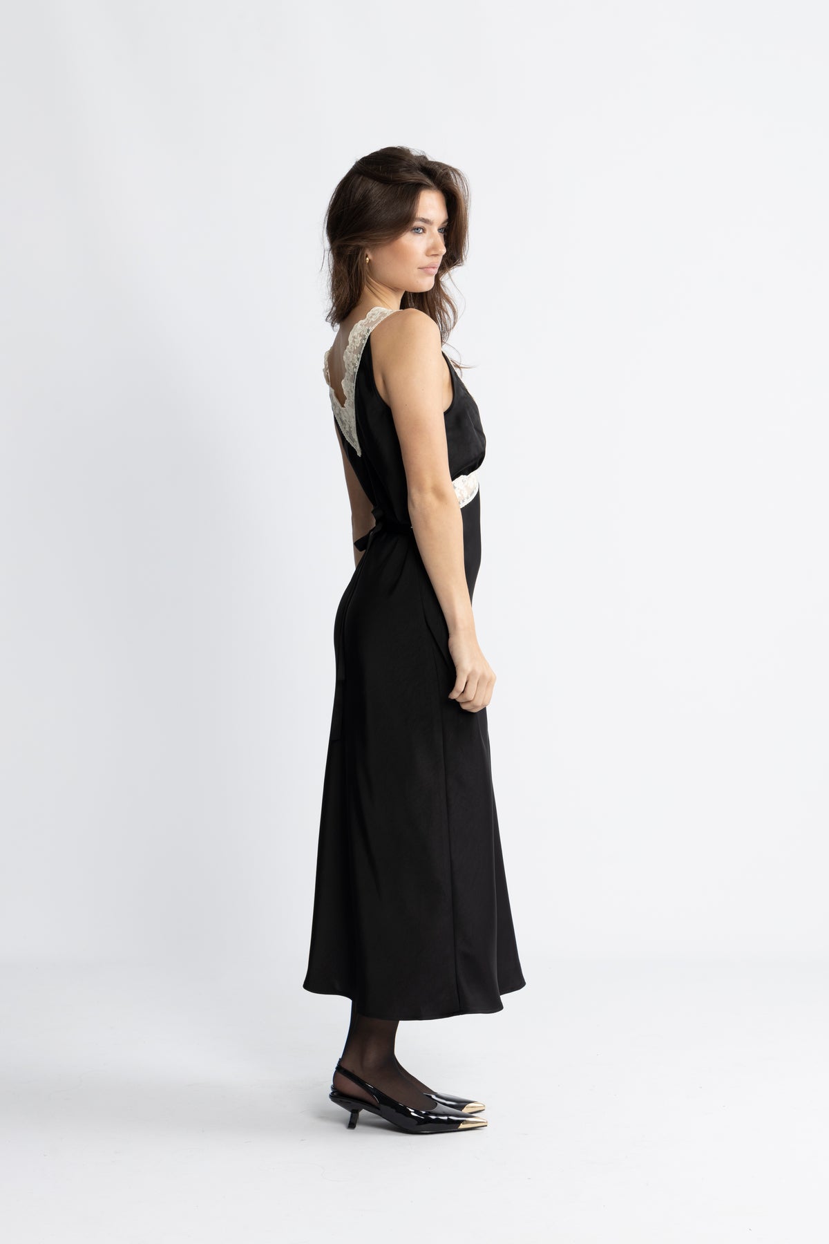Lilou Satin Midi Dress - Black