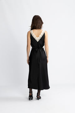 Lilou Satin Midi Dress - Black