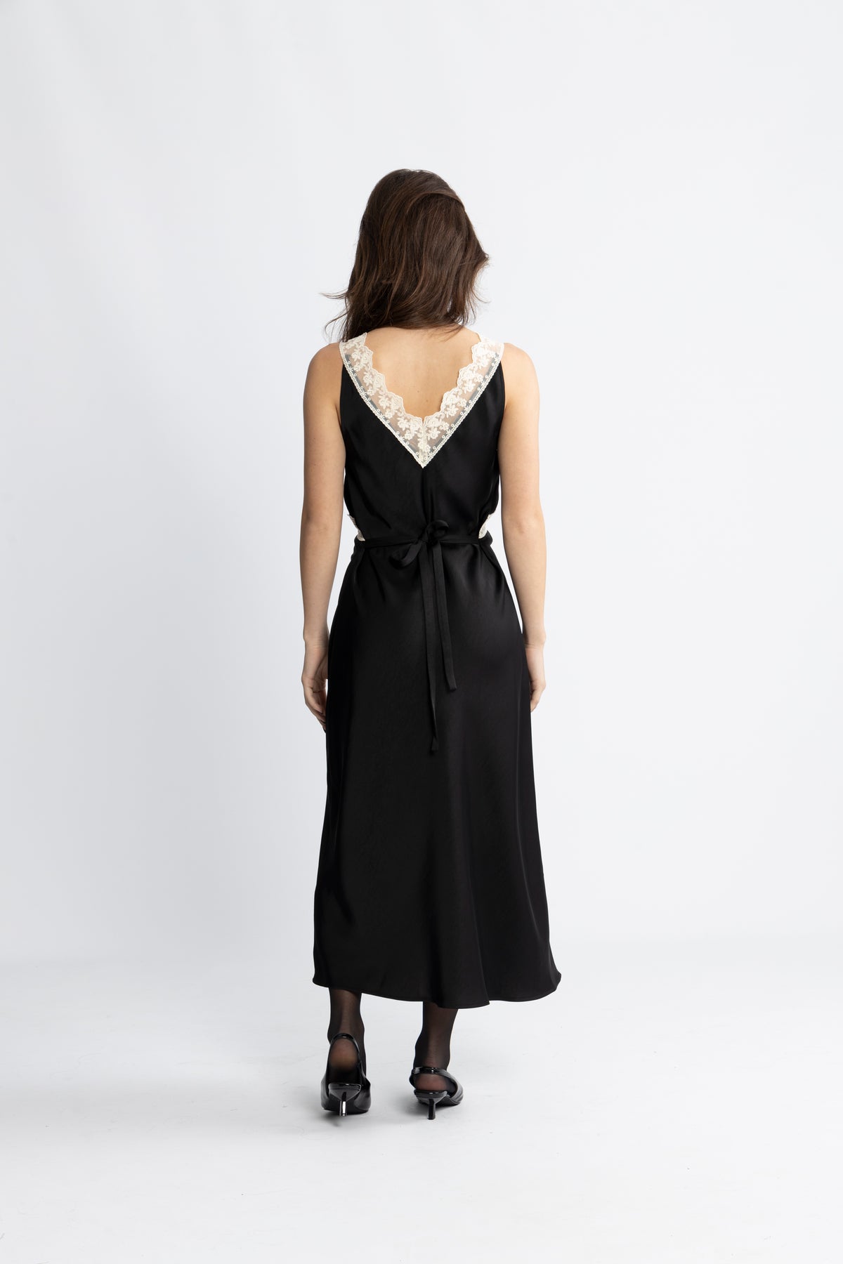 Lilou Satin Midi Dress - Black