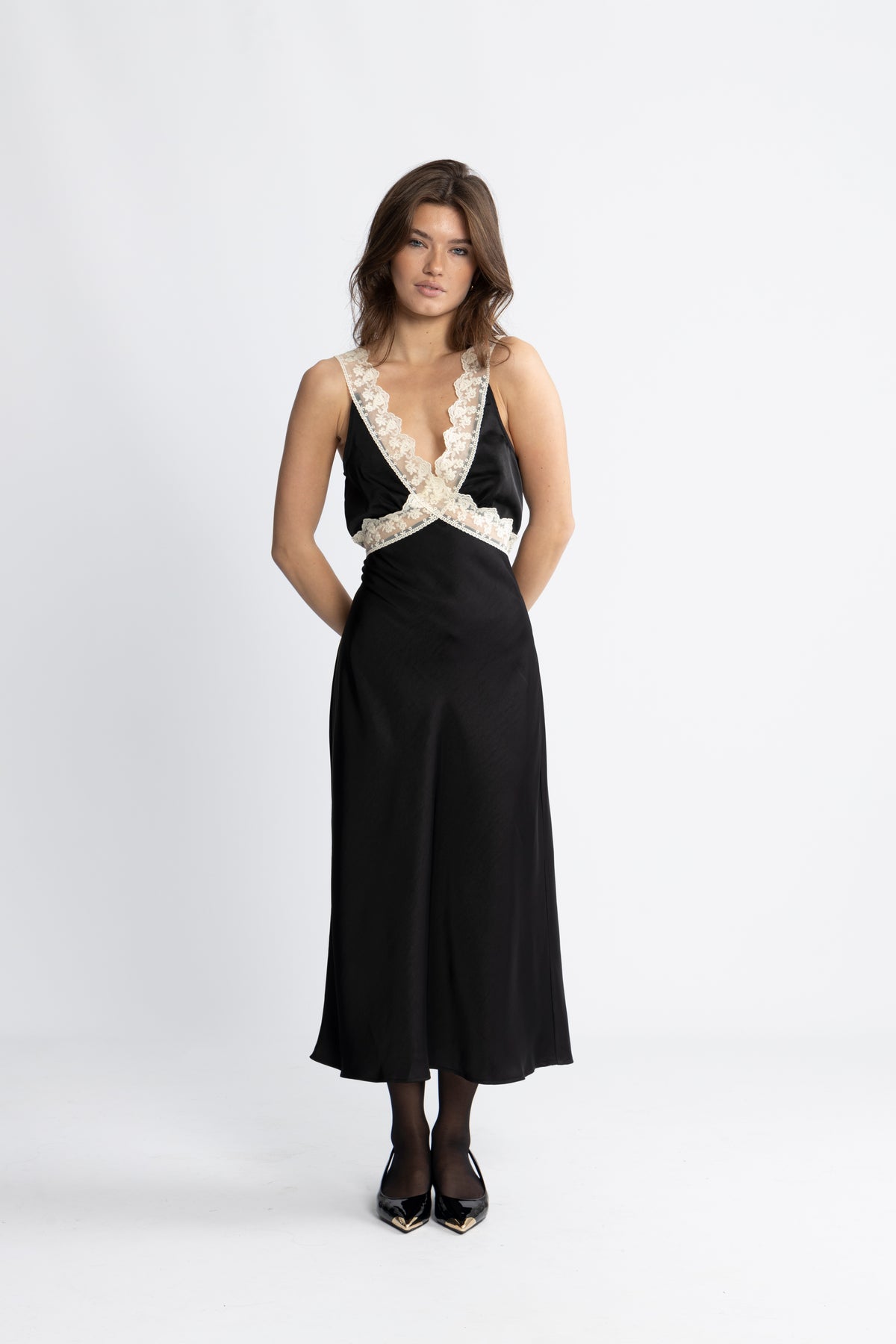 Lilou Satin Midi Dress - Black