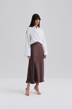 Aubree Satin Midi Skirt - Chocolate