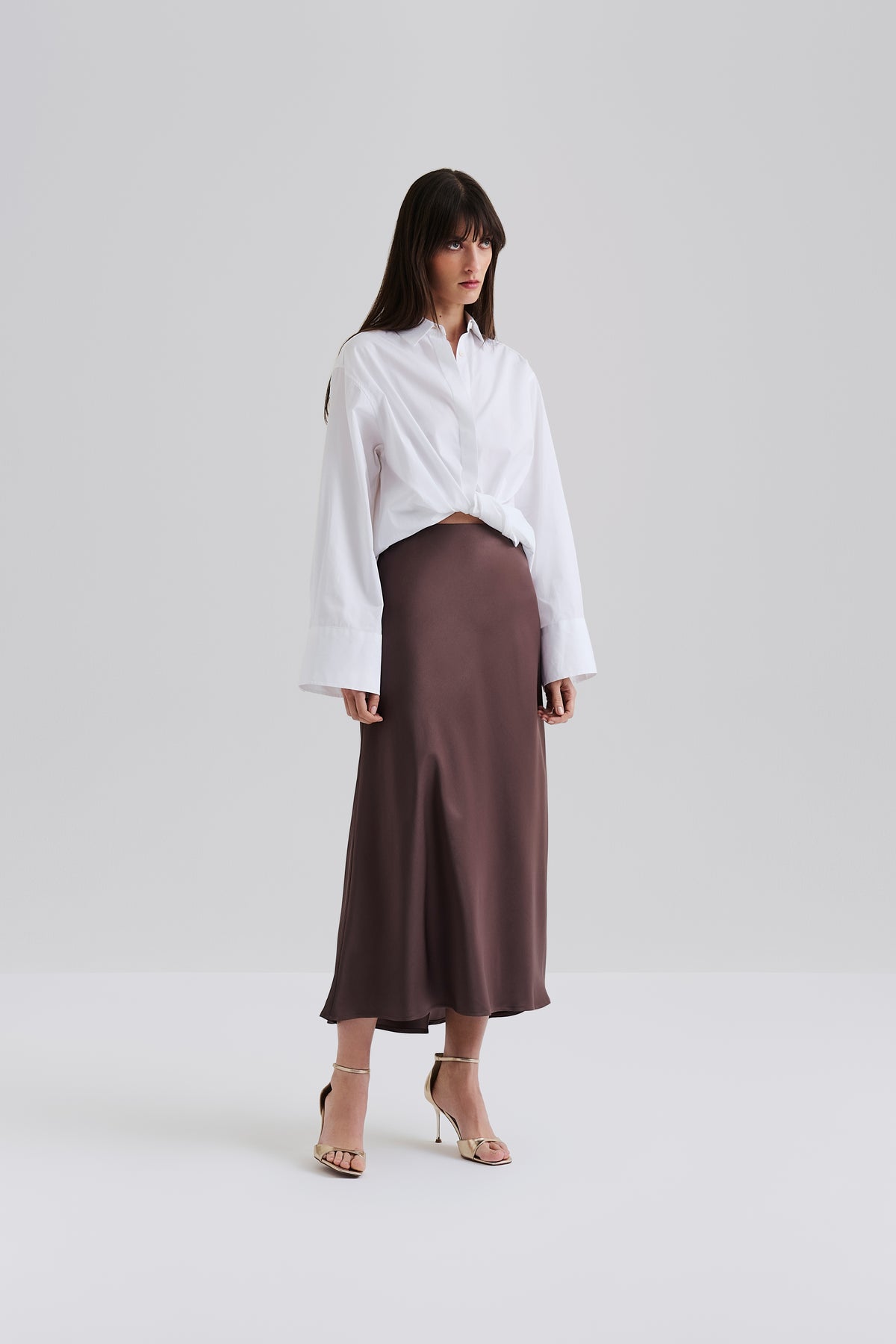 Aubree Satin Midikjol - Chocolate