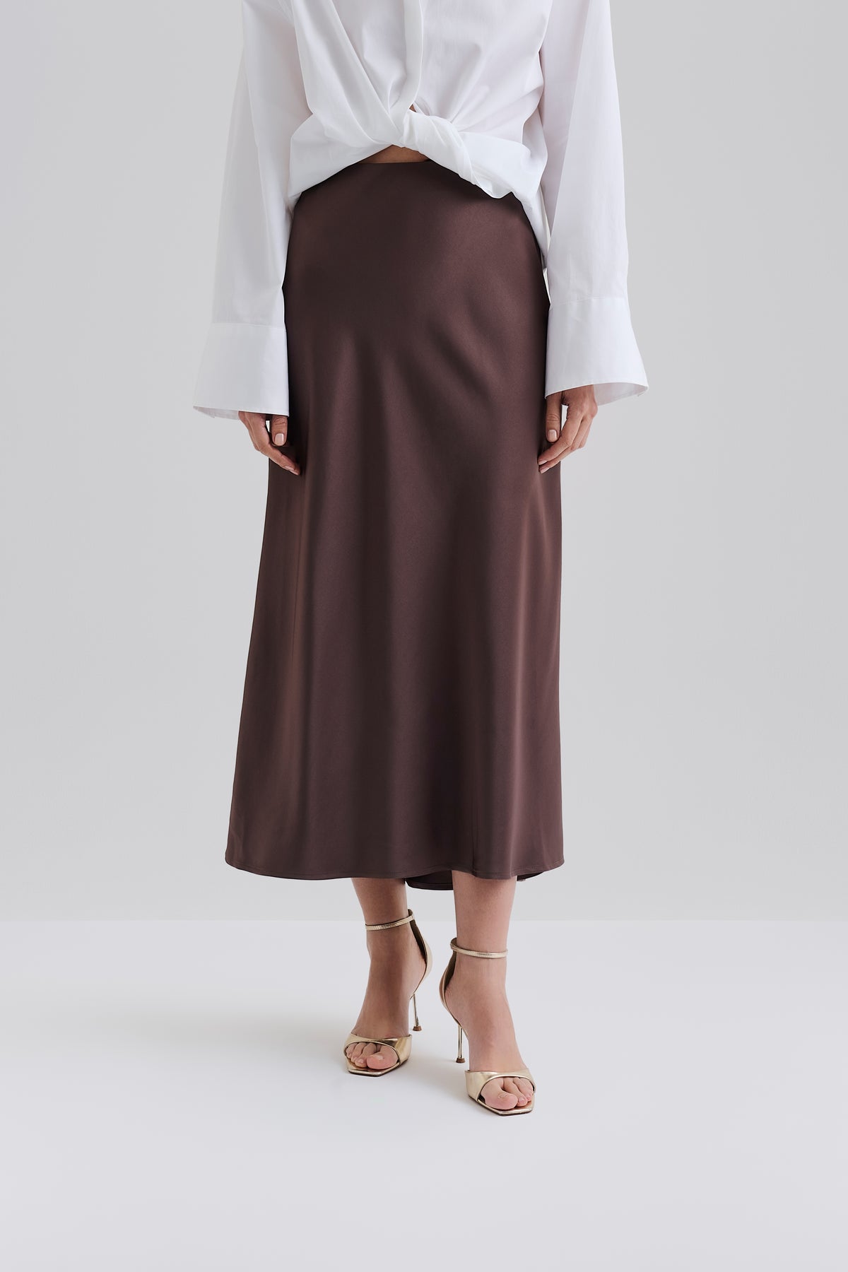 Aubree Satin Midikjol - Chocolate