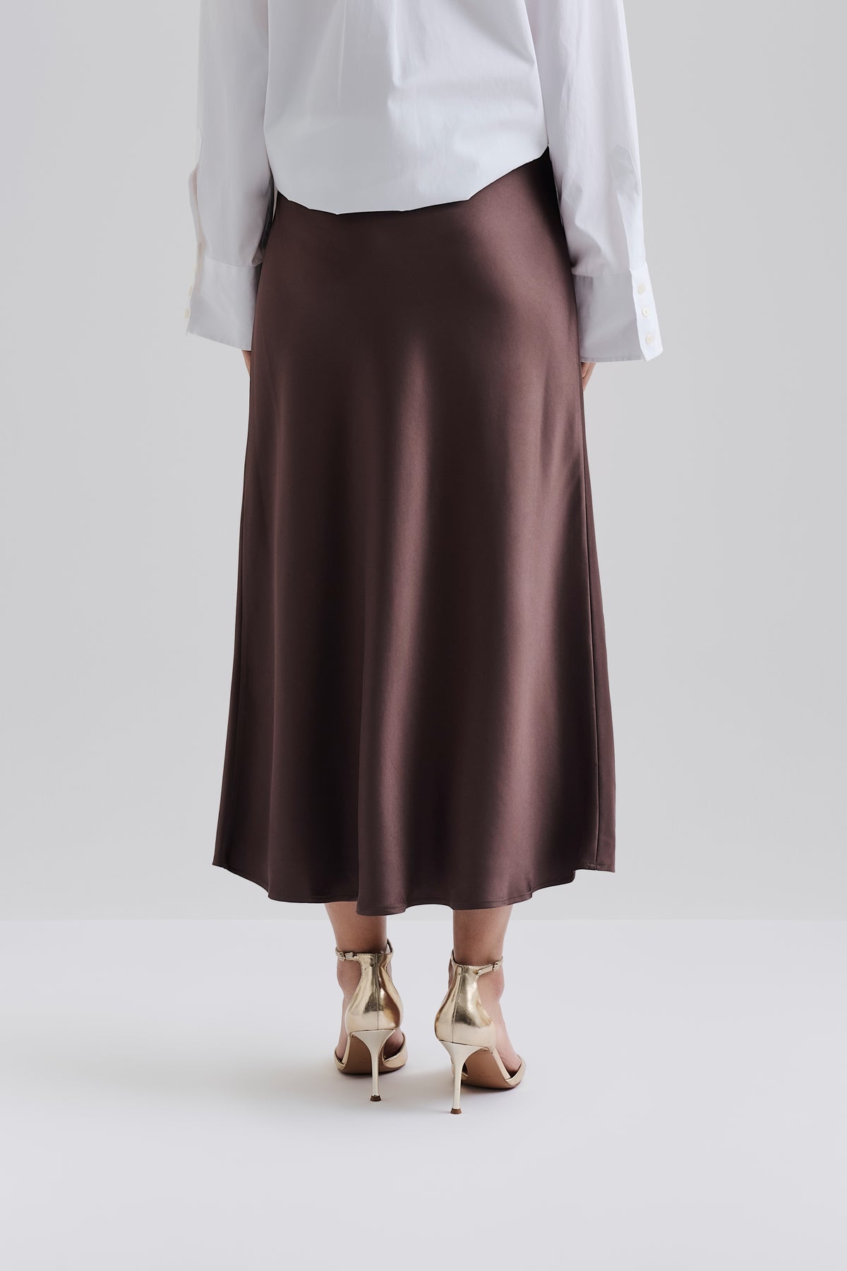 Aubree Satin Midikjol - Chocolate