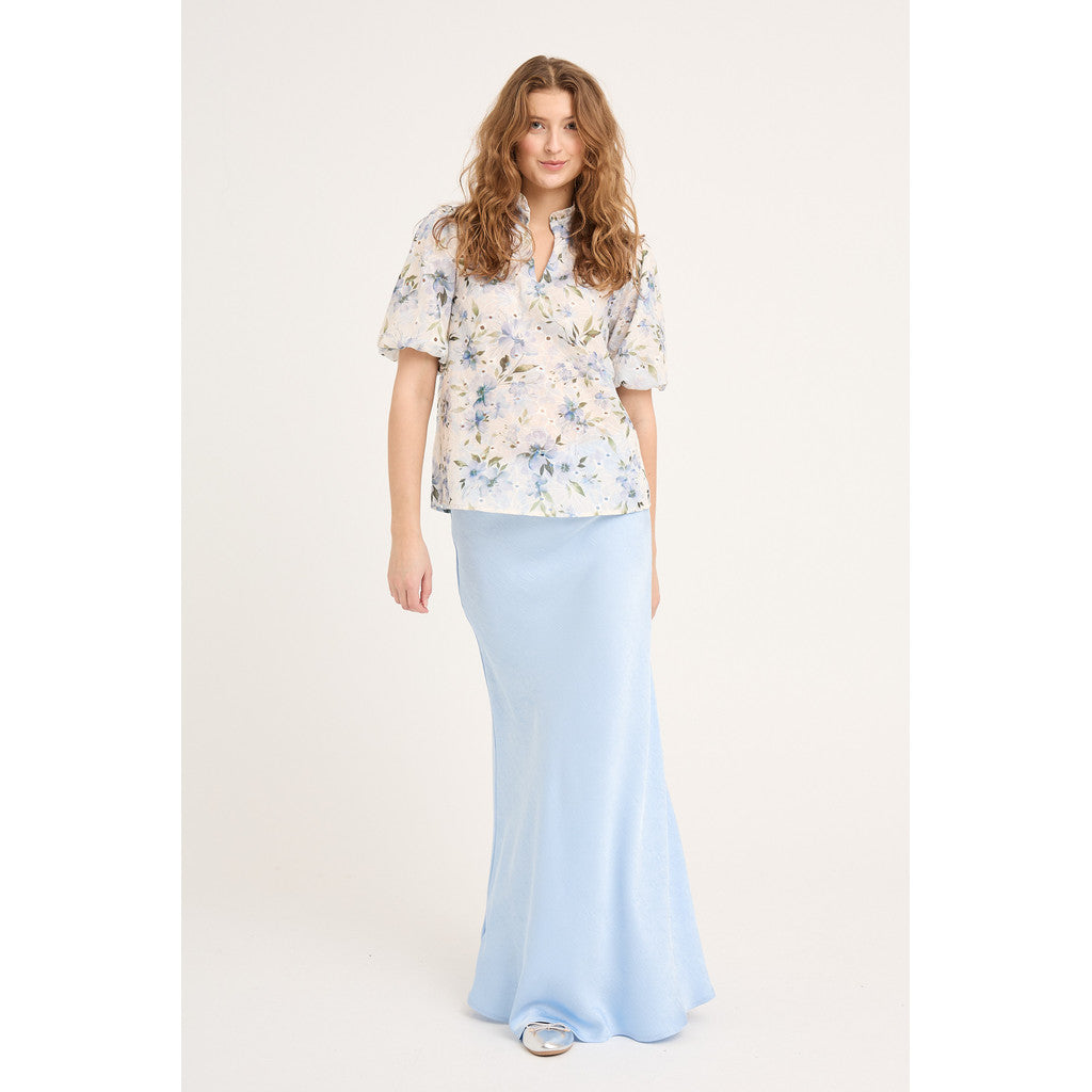 Grete S/S Blus - Vit/Blå