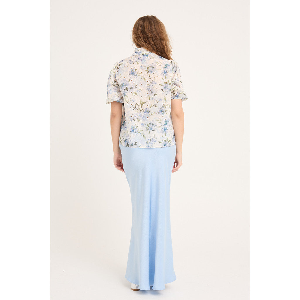 Grete S/S Blus - Vit/Blå