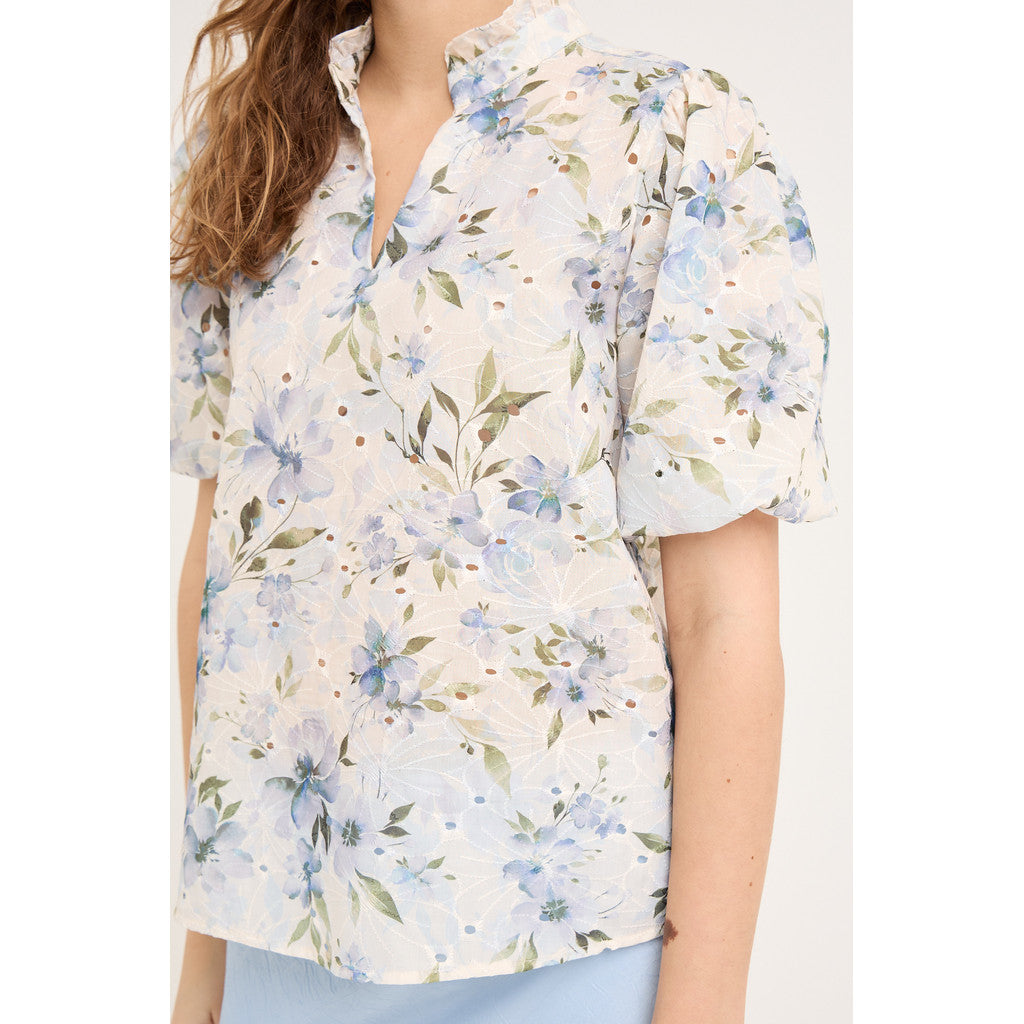 Grete S/S Blus - Vit/Blå