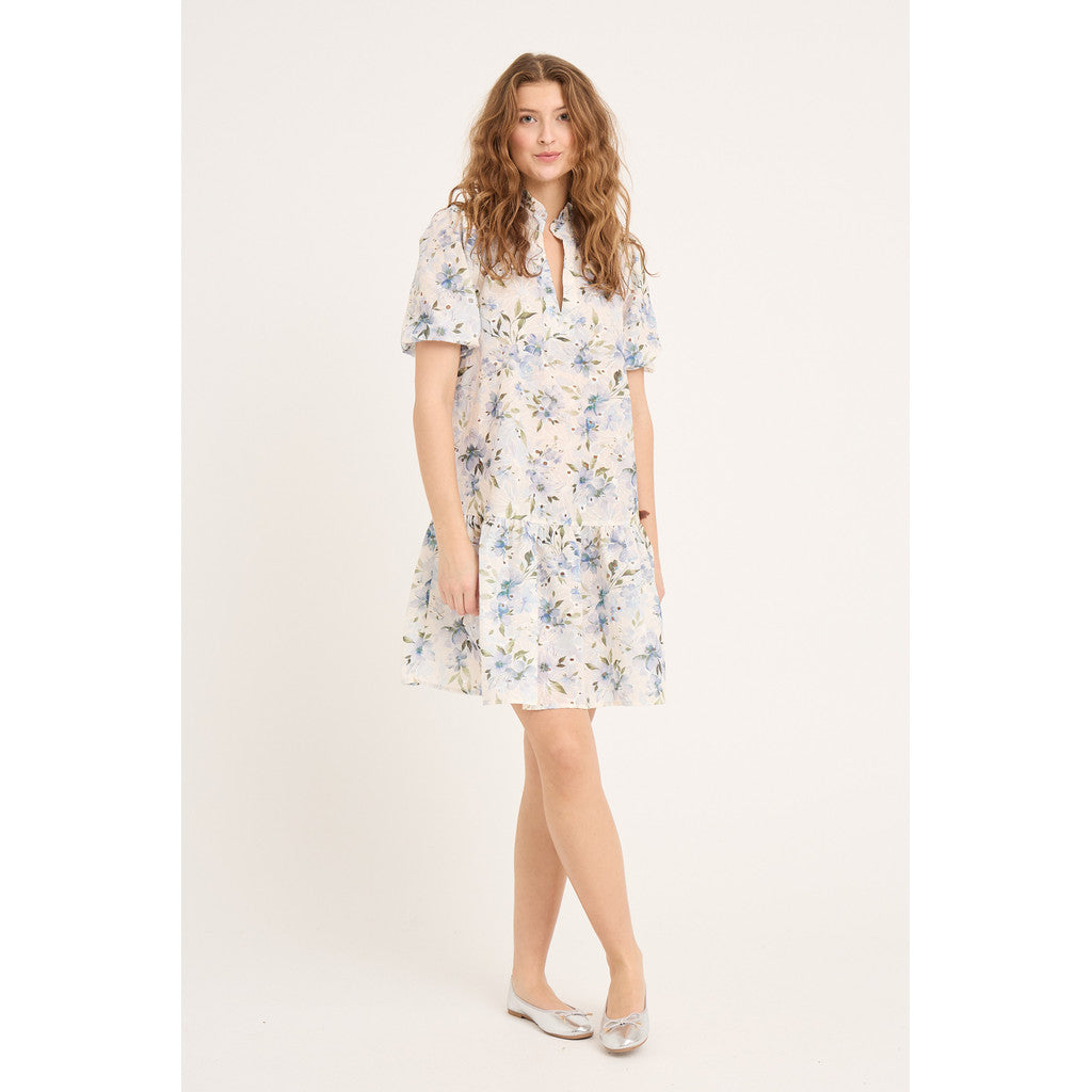 Grete S/S Dress - Vit/Blå
